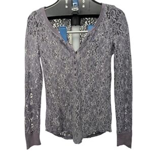 Aéropostale NWT gray lace long sleeve shirt Cottagecore Coquette Feminine 90's